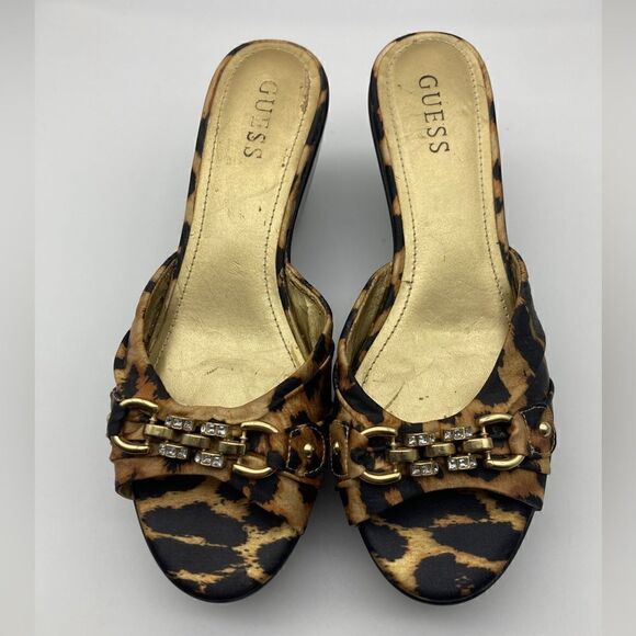 Guess Leopard Print Wedge Sandals Size 8,5M - Picture 1 of 8